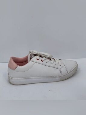 Red Fleece low top white leather sneakers tie shoe ruffle tongue women 9